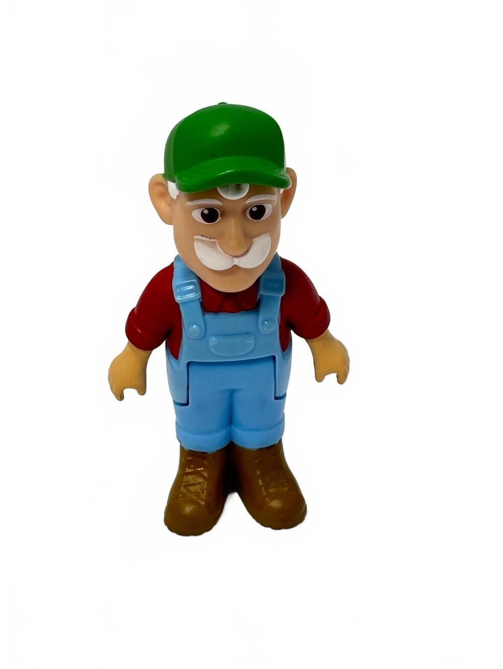 CoComelon Grandpa Figurine Toy White Mustache Green Hat Blue Overalls GUC